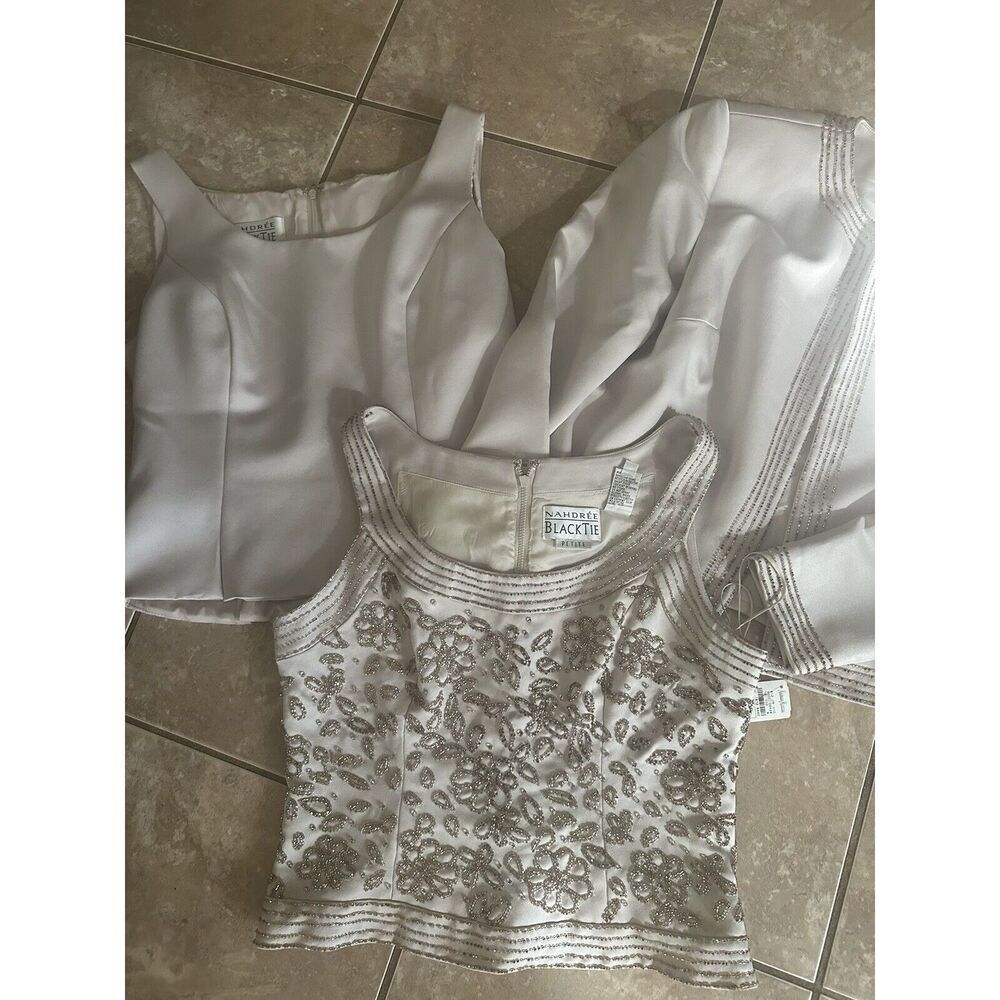 New Nahdree Black Tie 10P 10 Petite Vintage 3 Piece Beaded Set Jacket Blouse